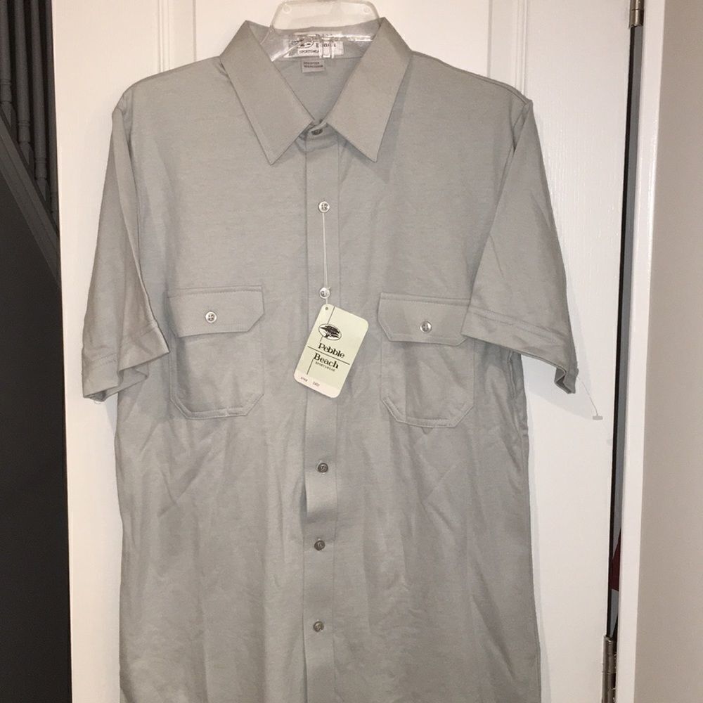 Gray Vintage Pebble Beach Pocket Polo Retro Shirt